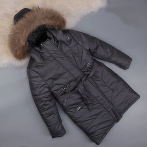 Youth Girls Warm Winter Genuine Fur Trim Long Coat 13-14 years