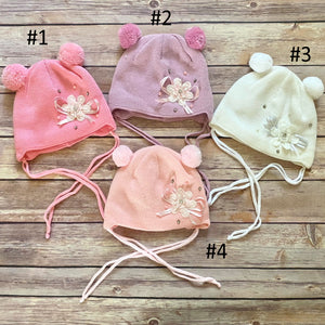 Toddler Girls Winter Flower Design Hat 3-9 months