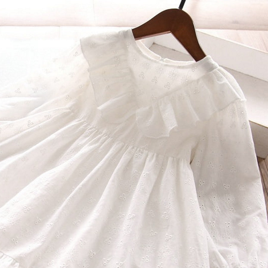 Toddler Girls Cotton White Long Sleeves Design Dress 4-5 years JustBeSpecial Toddler Girls Cotton White Long Sleeves Design Dress 4-5 years JustBeSpecial