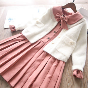 Toddler Girls Fall Stylish Dress Angora Cardigan Set 8-9 years