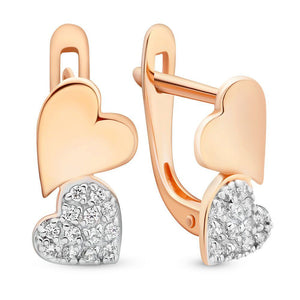 Girls Russian Gold 585 Hearts Design Earrings - Just Be Special