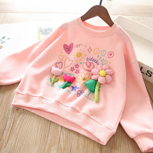 Toddler Girls Cartoon 3D Flower Design Warm Sweatshirt 6-7 years