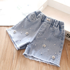 Toddler Girls Soft Jeans Pearls Design Shorts 4-5 years