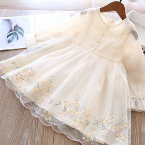 Toddler Girls Long Sleeve Lace Beige Dress 3-4 years