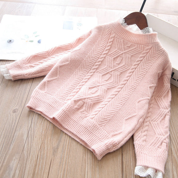 Toddler Girls Sweet Lace Trim Design Sweater 5-6 years