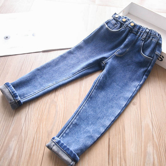 Toddler Girls Warm Micro Fur Lining Stylish Design Jeans 8-9 years