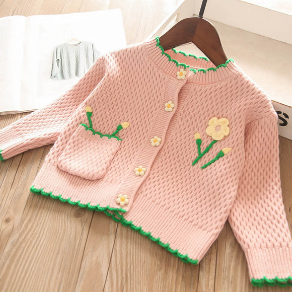 Toddler Girls Knit Soft Cotton Flower Design Cardigan 18-24 months