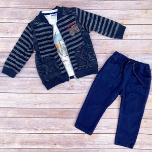 Toddler Boys Stylish 3-Piece T-Shirt Pants Cardigan Premium Quality Set 1-2 / 2-3 years - Just Be Special