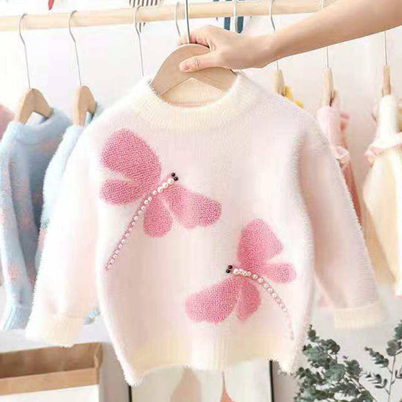 Toddler Girls Dragonfly Design Angora Sweater 3-4 years