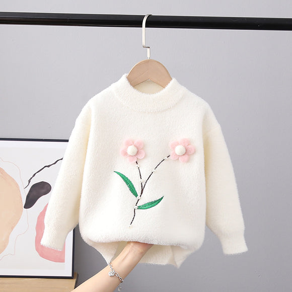 Toddler Girls Pearls Flowers Design Angora Sweater 4-5 years