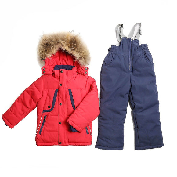 Toddler Boys 3-Piece Winter Stylish Jacket Sheep Wool Vest Overall Red Set 2 / 6 years - Just Be Special