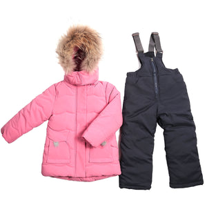Toddler Girls Winter Pink Jacket Overall Genuine Fur Set 12-18m / 18-24m - Just Be Special