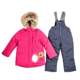 Toddler Girls Winter Pink Jacket Overall Genuine Fur Set 7 years - Just Be Special