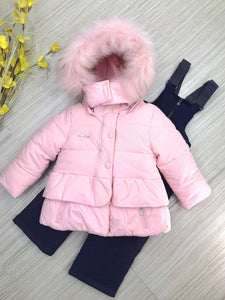 Toddler Girls Winter 3-Piece Jacket Snow Bib Sheep Wool Vest Pink Set Clearance 18-24m - Just Be Special