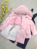Toddler Girls Winter 3-Piece Jacket Snow Bib Sheep Wool Vest Pink Set Clearance 18-24m - Just Be Special